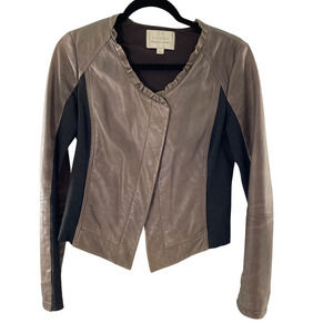 HINGE LEATHER BROWN MOTO JACKET WITH DARK GRAY PANELING